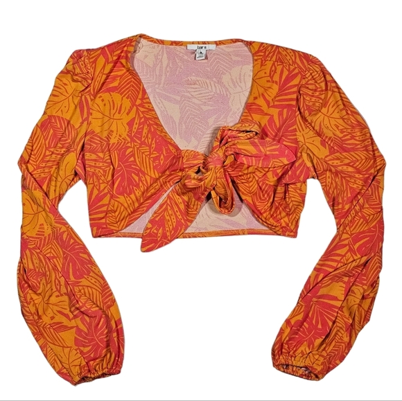 Bar III Orange Front Twist Long Sleeve Crop Top Size Medium - Picture 1 of 4